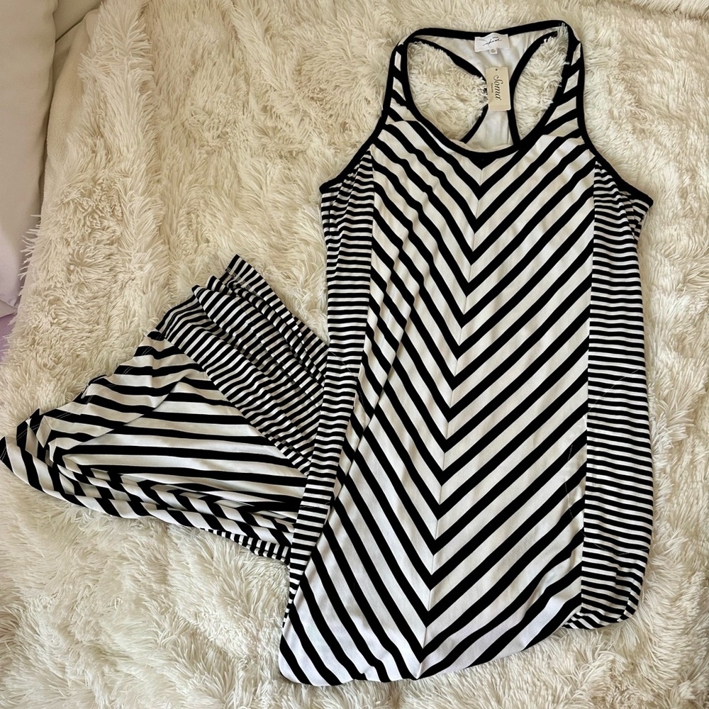 Soma Black White Striped Maxi Dress Built In Bra Racerback Side Slit XL NWT - Picture 10 of 10